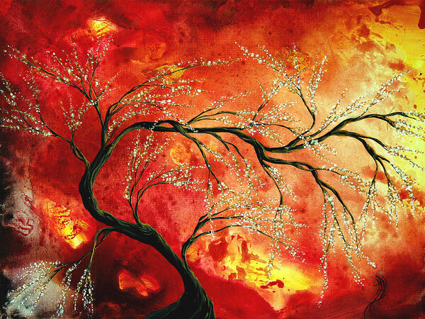 abstract Art floral tree landscape painting fresh blossoms