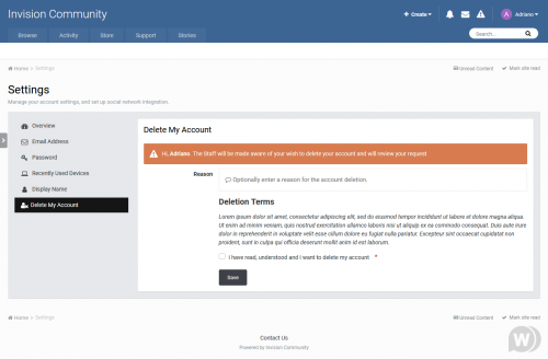 More information about "Delete My Account 2.2.1 - removing the IPS 4.3 account"