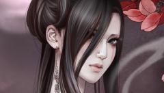 beautiful chinese girl In flower cute earrings anime facebook cover