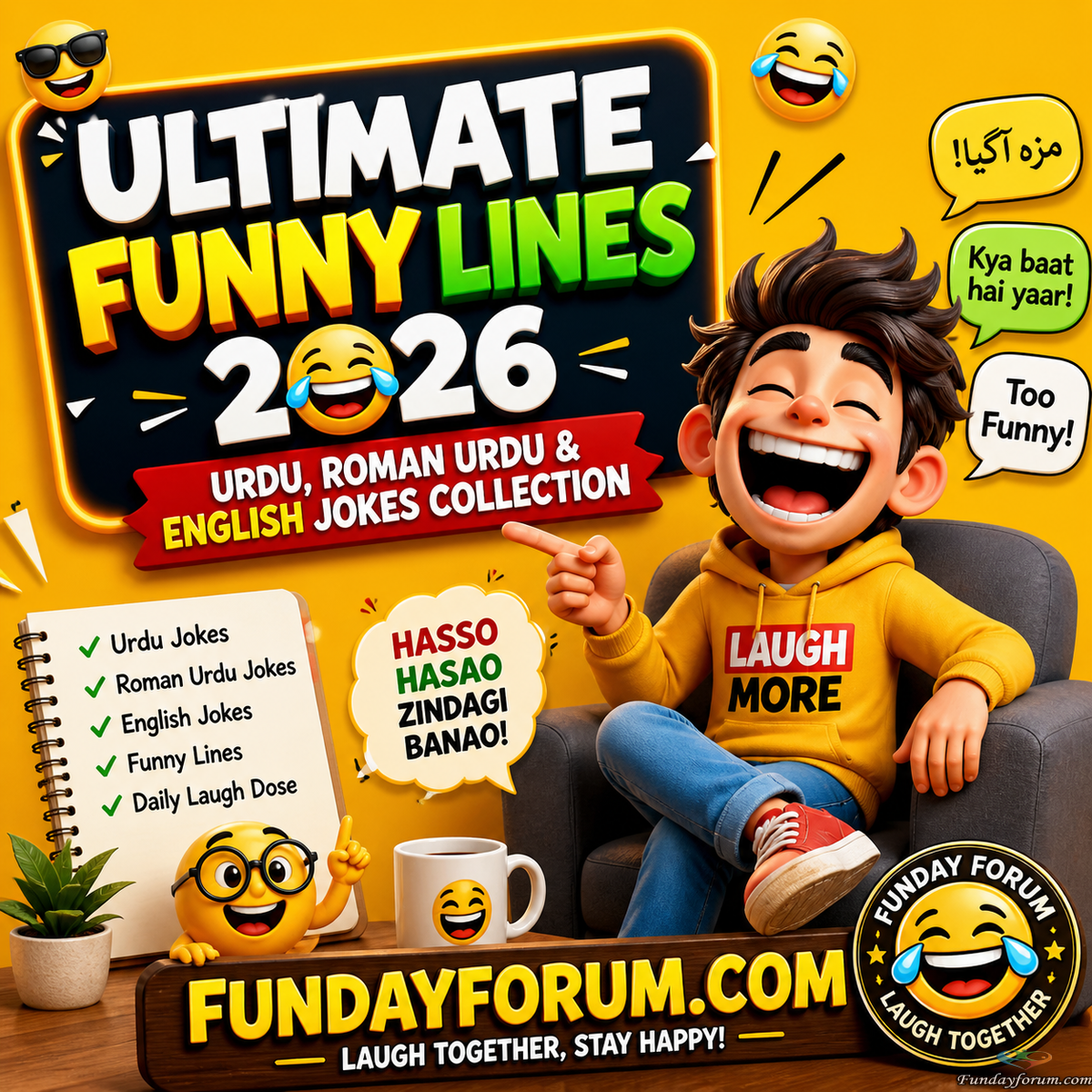 Ultimate Funny Lines 2026 – Urdu, Roman Urdu & English Jokes Collection