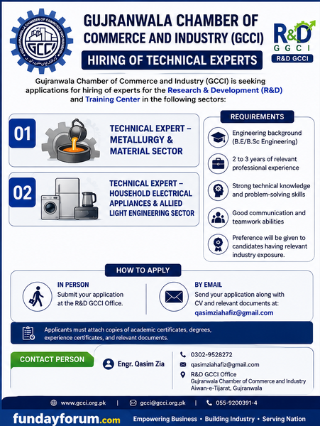 GCCI Hiring Technical Experts – Metallurgy, Materials & Electrical Appliances Sectors